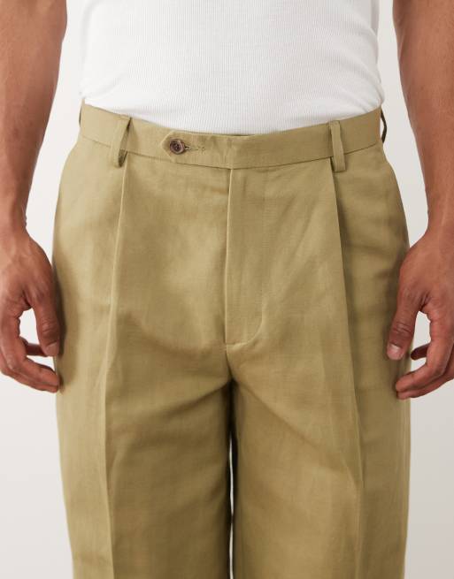 ASOS DESIGN tapered linen rich suit trousers in khaki, 6 of 6