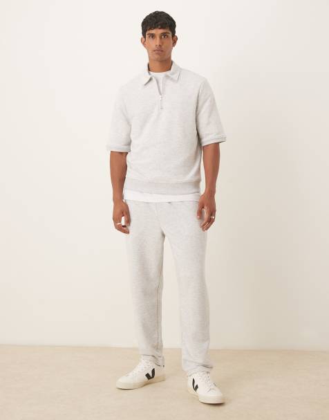 ASOS DESIGN tapered loopback sweatpants with side piping in gray heather - view 1