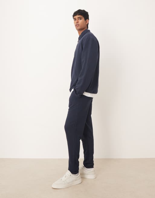 ASOS DESIGN - Tapered marineblå joggingbukser i piqué - Del af sæt, 3 af 5