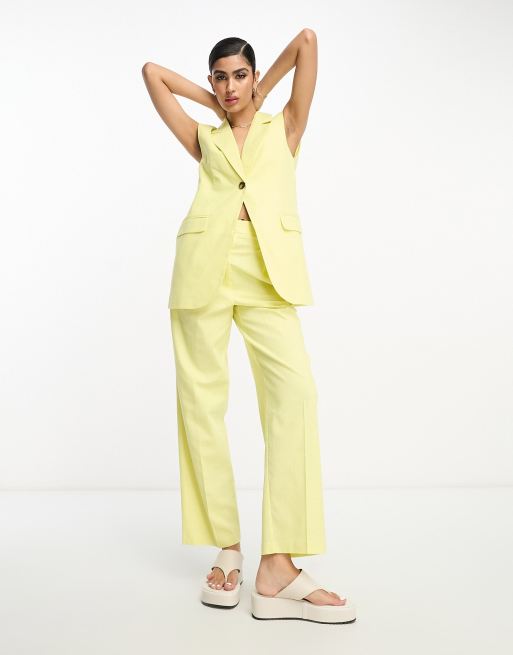 ASOS DESIGN tapered mom pant with linen in lemon