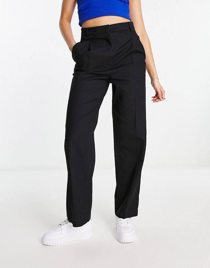 ASOS DESIGN tapered mom trouser with linen in black