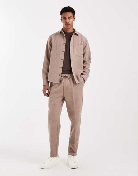 ASOS DESIGN co-ord tapered trouser with wool in beige