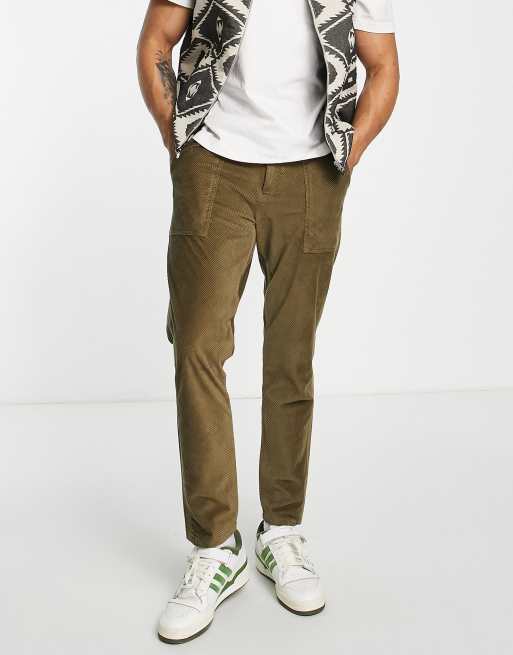ASOS DESIGN tapered pants in bias cut cord in brown