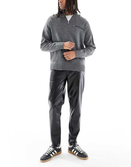 ASOS DESIGN tapered pants in black faux leather