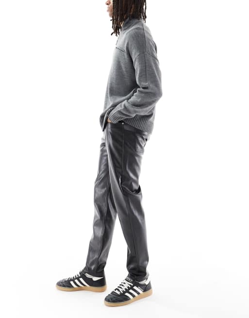 ASOS DESIGN tapered pants in black faux leather