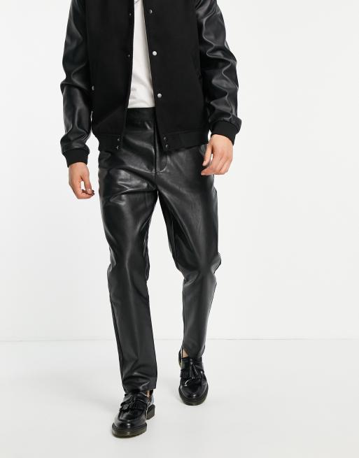 ASOS DESIGN tapered pants in leather look in black