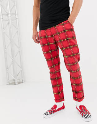 plaid tapered trousers