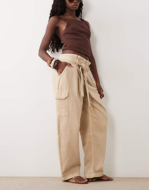 ASOS DESIGN tapered pants with paperbag waist detail in ecru - view 1