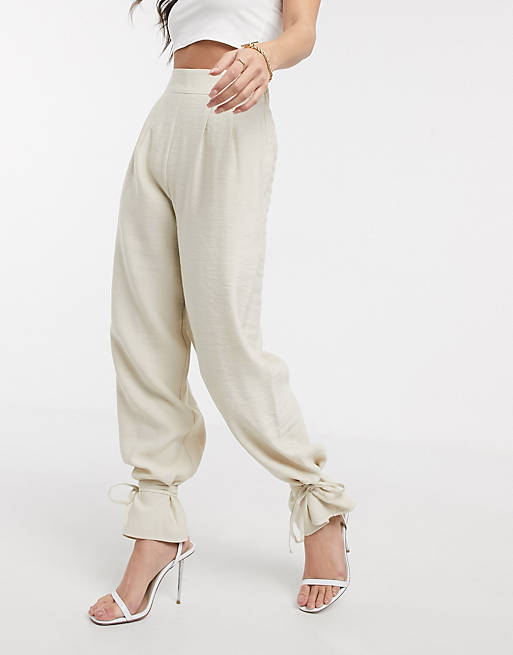 ASOS DESIGN tapered pants with spaghetti ankle tie detail