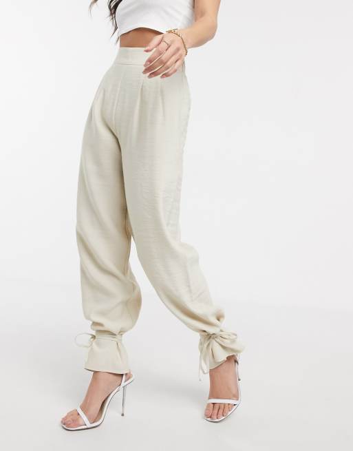 ASOS DESIGN tapered pants with spaghetti ankle tie detail