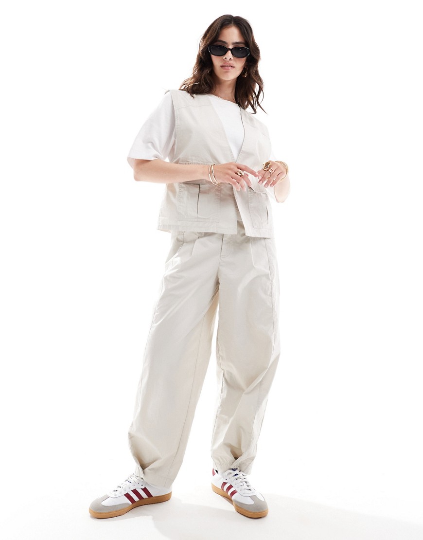 tapered pants with tab hem detail in stone - part of a set-Neutral