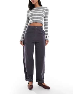 ASOS DESIGN tapered pants with turn-up detail in charcoal-Gray