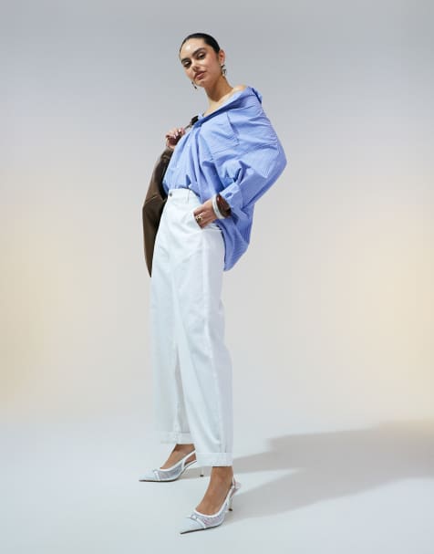 ASOS DESIGN tapered pants with turn-up detail in off-white - view 1