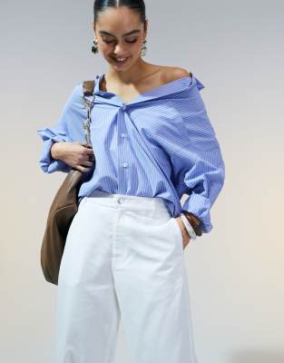 Asos Design Tapered Pants With Turn-up Detail In White