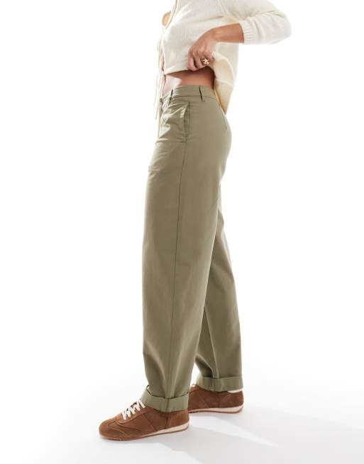 ASOS DESIGN tapered pants with turn-up detail in olive