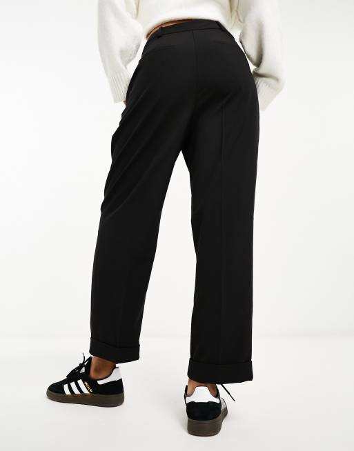 CUFF HEM TAPERED PANTS - Black