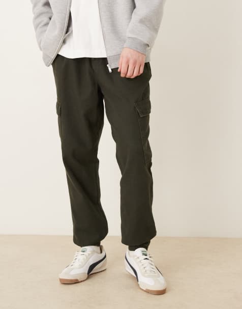 ASOS DESIGN Tapered pull on cargo in sulhpur dyed fabric