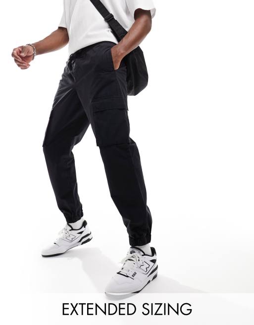 ASOS DESIGN tapered pull on cargo pants in washed black with elasticated waist
