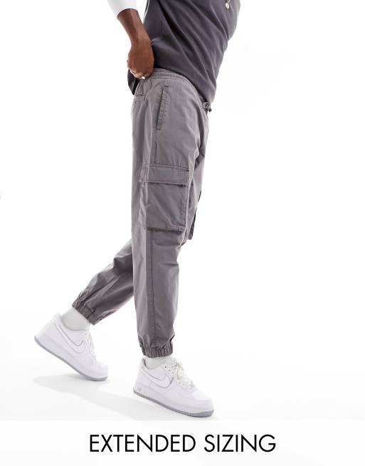 ASOS DESIGN tapered pull on cargo pants in washed charcoal with elastic  waist