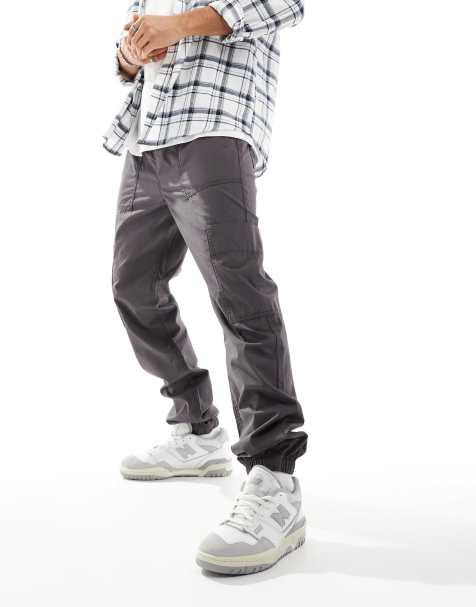 ASOS DESIGN tapered pull on cargo trackies in charcoal - view 1