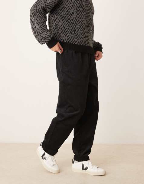 ASOS DESIGN tapered pull on cord jogger in black - view 1