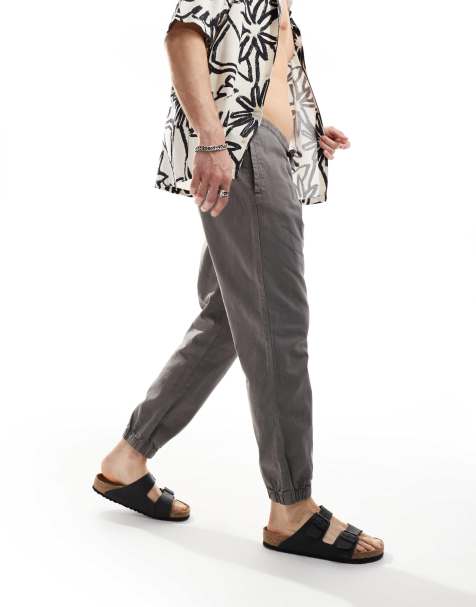 ASOS DESIGN - Tapered pull-on-hørbukser i vasket grå - view 1