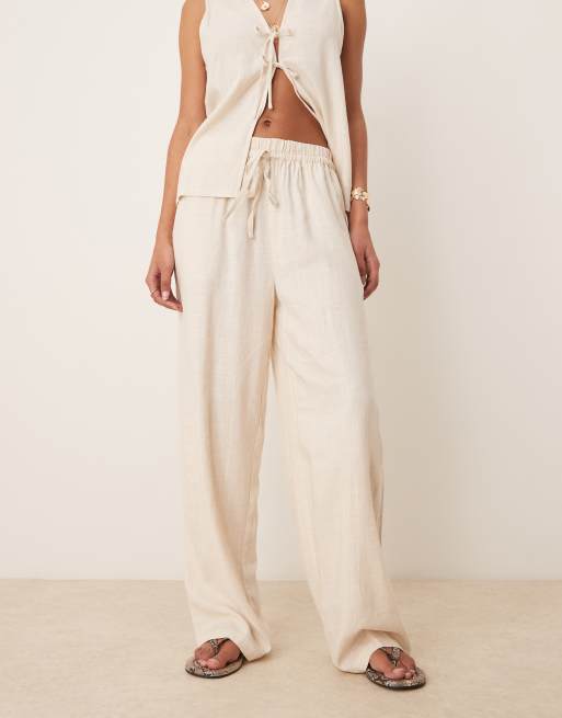 ASOS DESIGN linen mix pull on pants in stone - part of a set