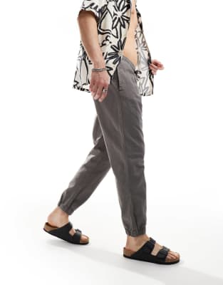 Asos Design Tapered Pull On Linen Mix Pants In Washed Gray