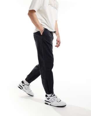 Asos Design Tapered Pull On Linen Mix Pants In Washed Navy