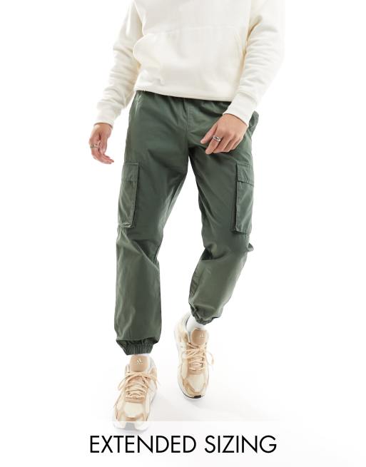 ASOS DESIGN tapered pull on pants in khaki with elasticated waist