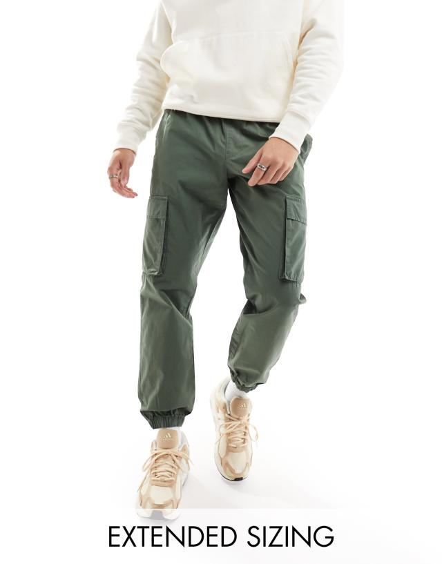 ASOS DESIGN - tapered pull on trouser in khaki with elasticated waist