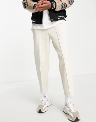 ASOS DESIGN tapered scuba jogger in beige - ASOS Price Checker