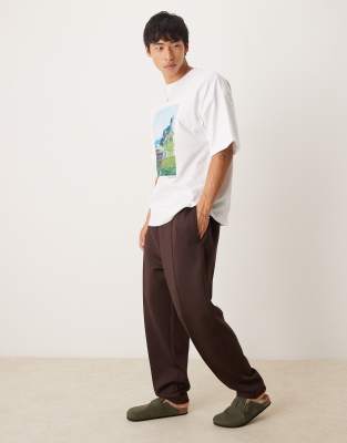 ASOS DESIGN tapered scuba jogger in brown - view 1