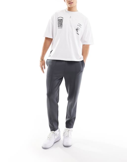 ASOS DESIGN tapered scuba-style fabric joggers in grey, 5 of 5