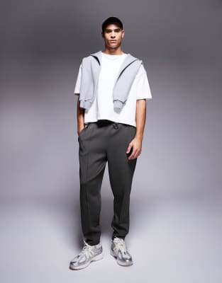 Asos Design Tapered Scuba Sweatpants In Khaki-green In Green