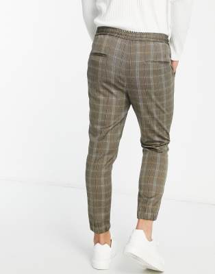 mens smart checked joggers