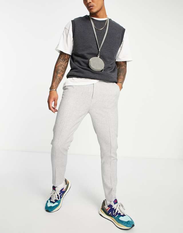 ASOS DESIGN tapered smart joggers in gray micro texture