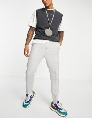 ASOS DESIGN tapered smart joggers in grey micro texture