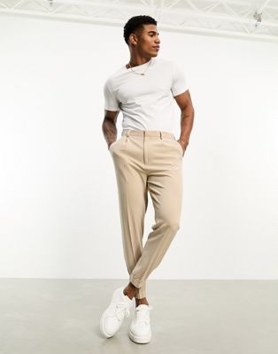 ASOS DESIGN tapered smart joggers in stone