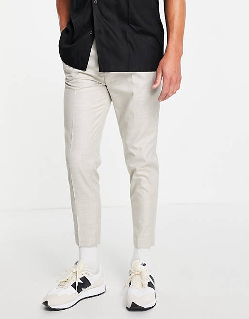  tapered smart linen trousers in cream prince of wales check 
