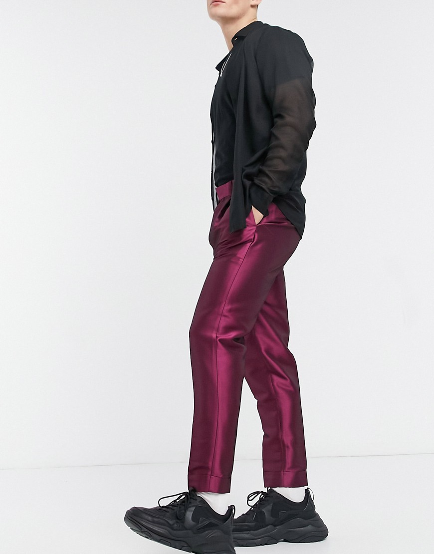 ASOS DESIGN tapered smart pant in pink sateen with turn-up cuff