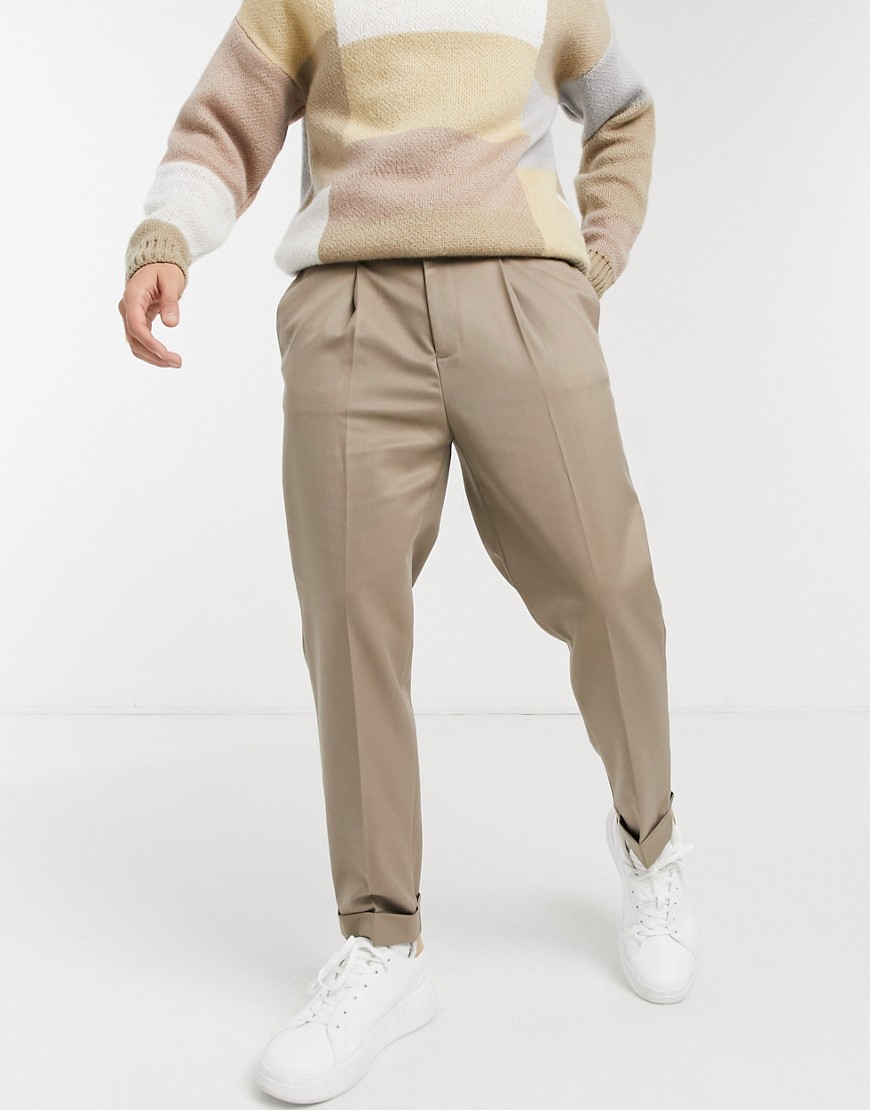 ASOS DESIGN tapered smart pant with cuff in camel twill-Neutral