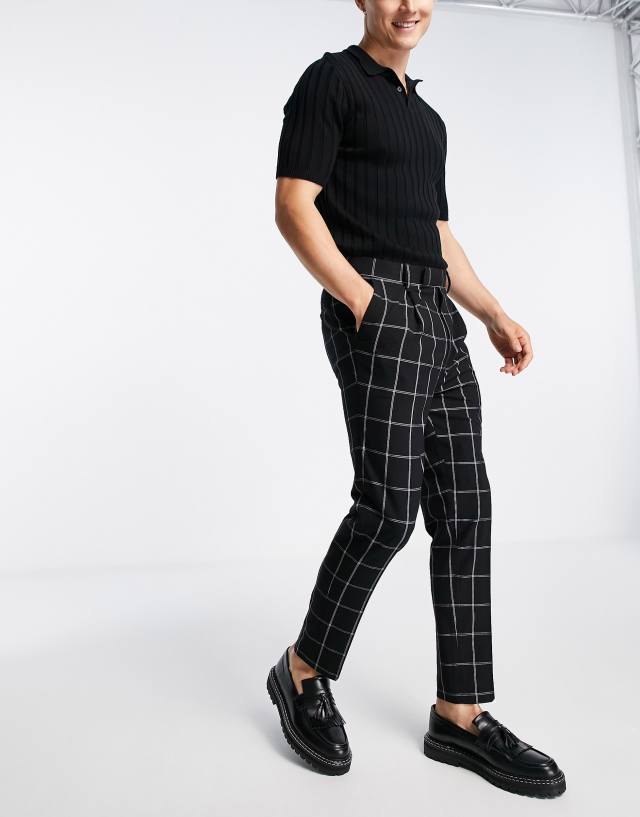 ASOS DESIGN tapered smart pants in black window pane check