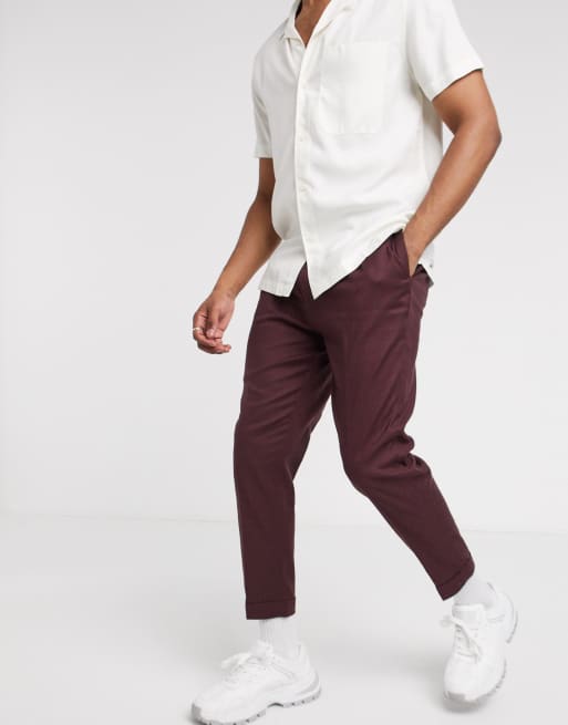 ASOS DESIGN tapered smart pants in brown linen