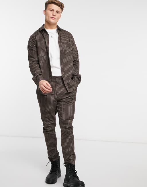 ASOS DESIGN tapered smart pants in charcoal pinstripe | ASOS