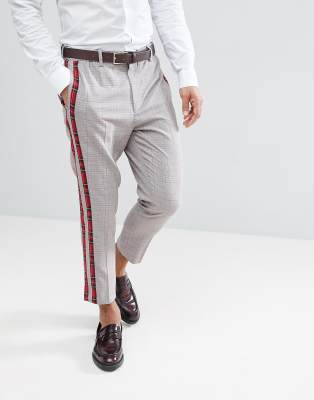 plaid pants with stripe down side