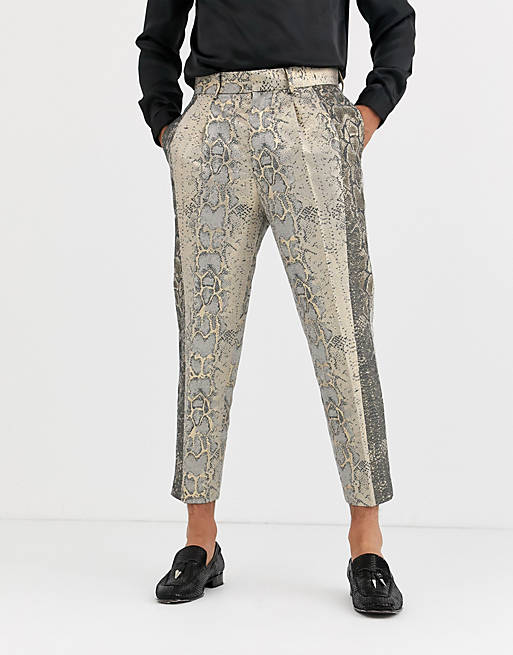 ASOS DESIGN tapered smart pants in cut and sew snake print jacquard | ASOS