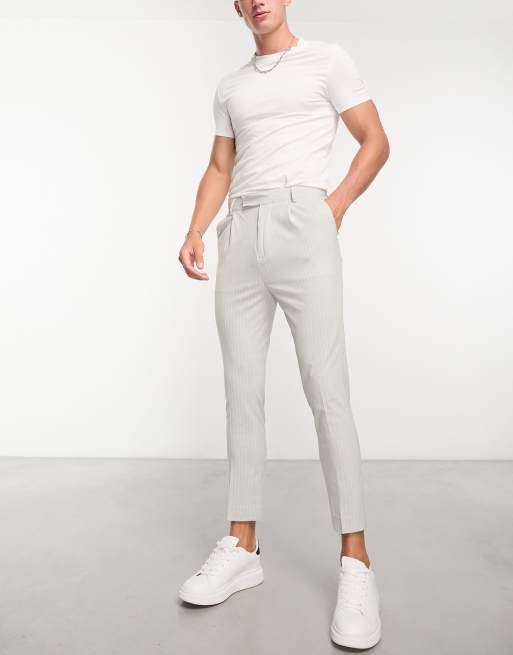 ASOS DESIGN tapered smart pants in ice gray pin stripe, 4 of 4