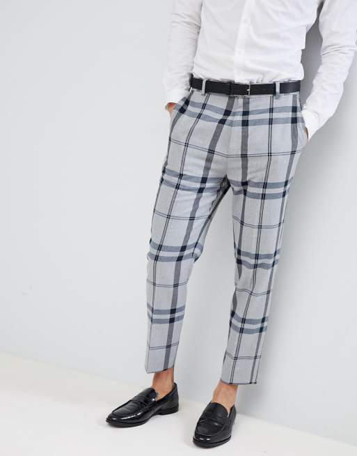 Asos Design Tapered Smart Pants In Light Gray Oversized Check Asos