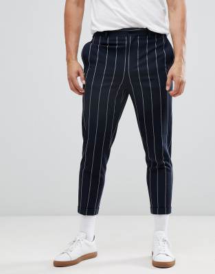 navy and white pinstripe pants